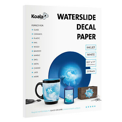 Koala White Inkjet Waterslide Decal Transfer Paper 25 Sheets 8.5x11 Custom Diy