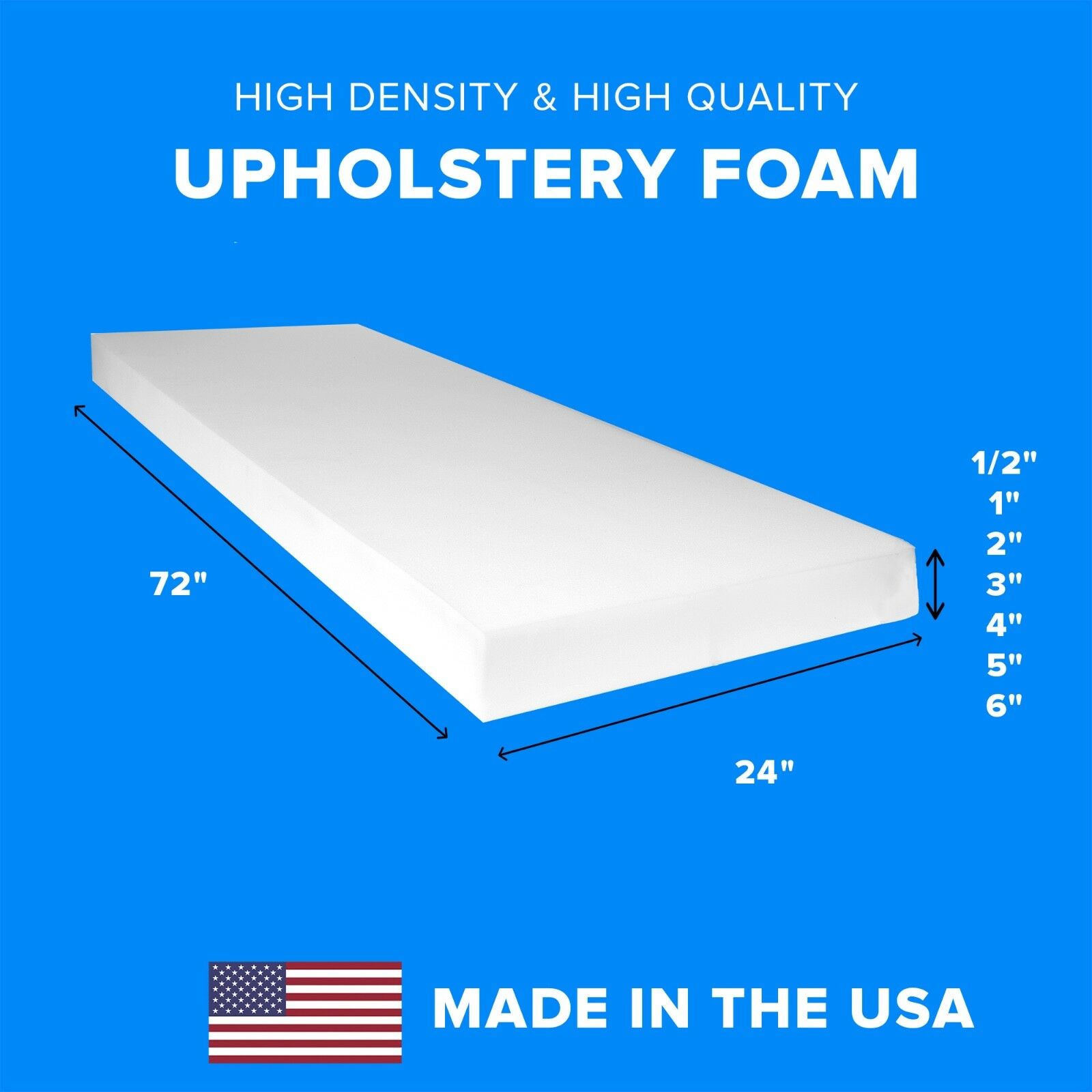 High Density Upholstery Foam Seat Couch Cushion Replacement - 24" X 72"