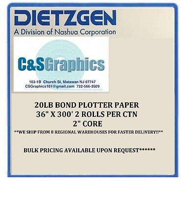 2 Rolls 36'' X 300' 20lb Bond Plotter Paper