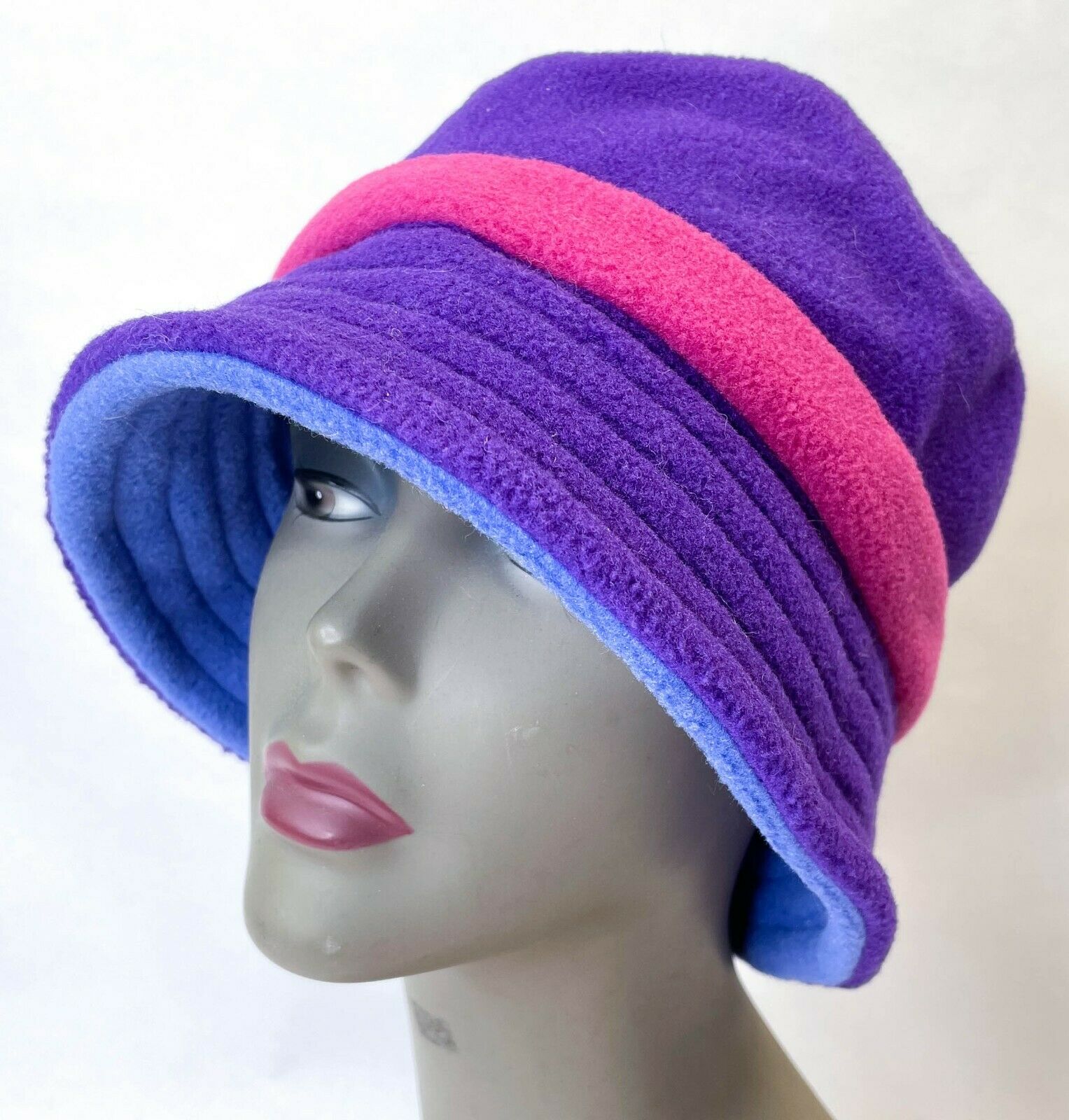 Vintage 90s Polartec Fleece Bucket Hat Fownes Purple/pink Soft Winter Colorful