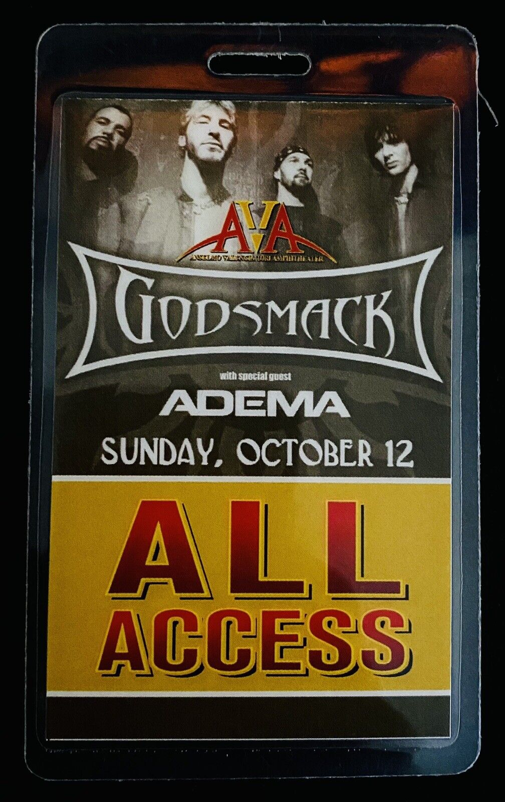 Godsmack Adema 2003 Tour Vip Laminated Backstage Pass & Lanyard Sully Erna