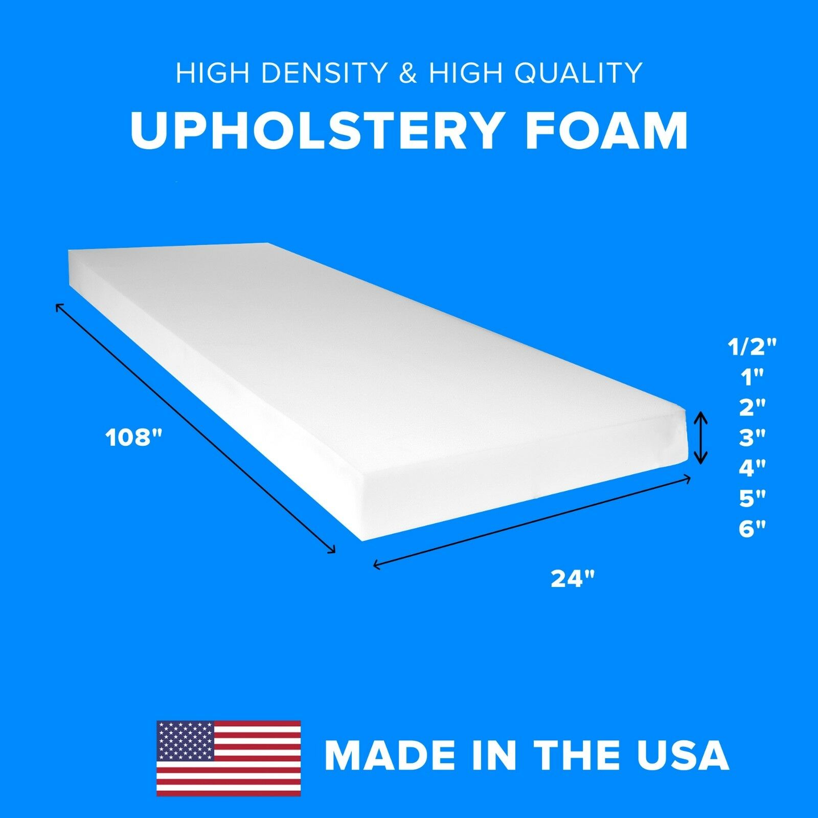 High Density Upholstery Foam Seat Couch Cushion Replacement - 24" X 108"