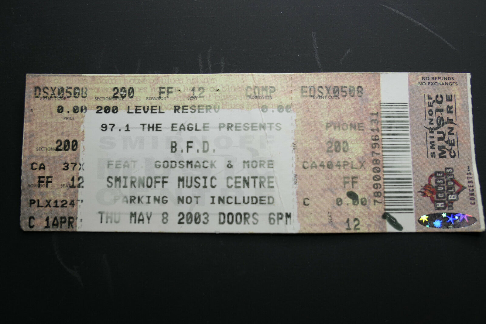 Godsmack Untorn Ticket / Smirnoff Music Center / May 8, 2003