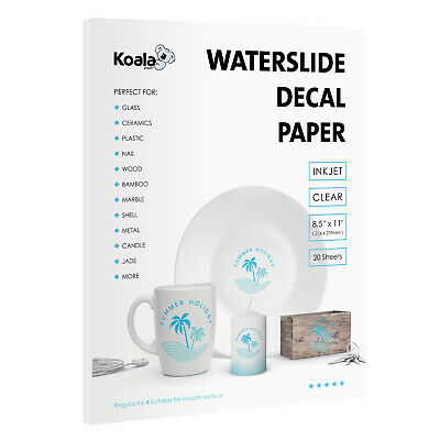 Koala 20 Sheets Clear Inkjet Waterslide Decal Transfer Paper 8.5x11 Tumbler Mugs