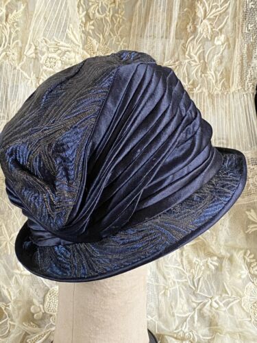 1920 Sapphire Blue Silk Flapper Hat Brocade And Silk