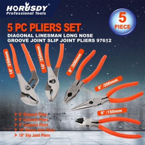 5 Pc Pliers Set Nose Plier Tool Needle Diagonal Groove Joint Linesman Pliers
