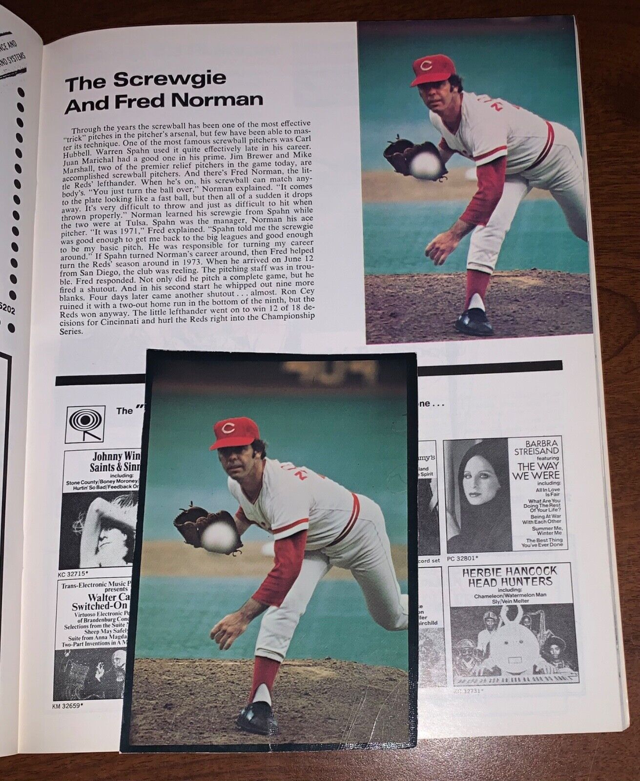 Fred Norman Color Photo Used 1974 Cincinnati Reds Yearbook Big Red Machine