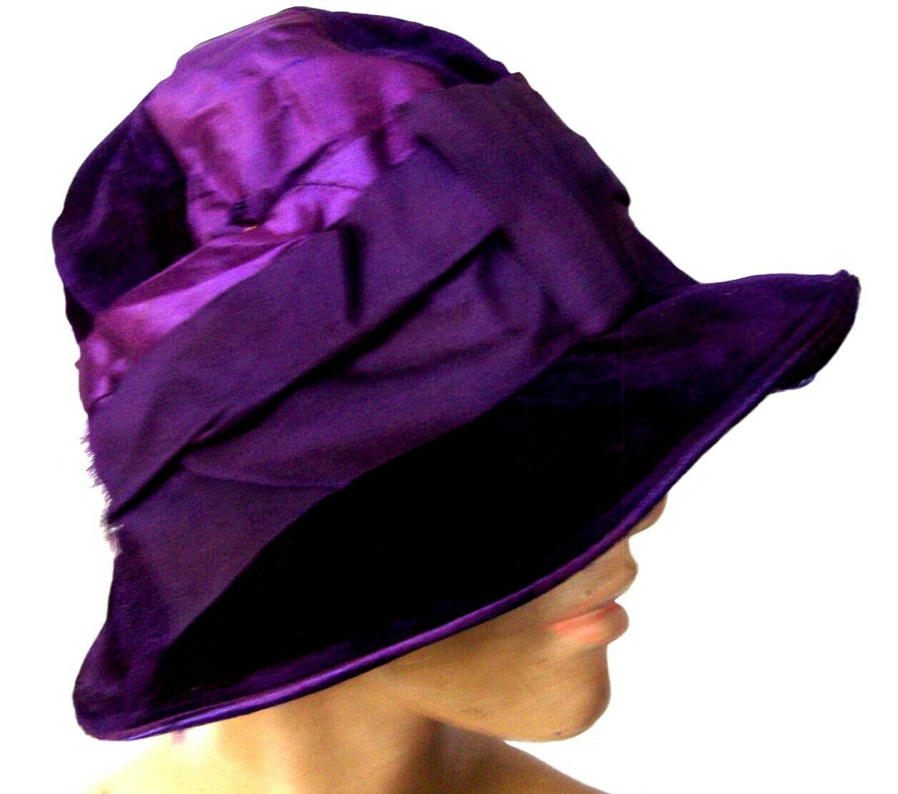 2 Vintage Original 1920's Purple Velvet & Taffeta Women's Cloche Hats W/ Brims