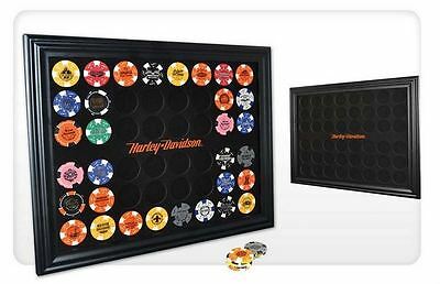 Harley-davidson 48 Dealer Poker Chip Collectors Black Wood Display Frame 6958d