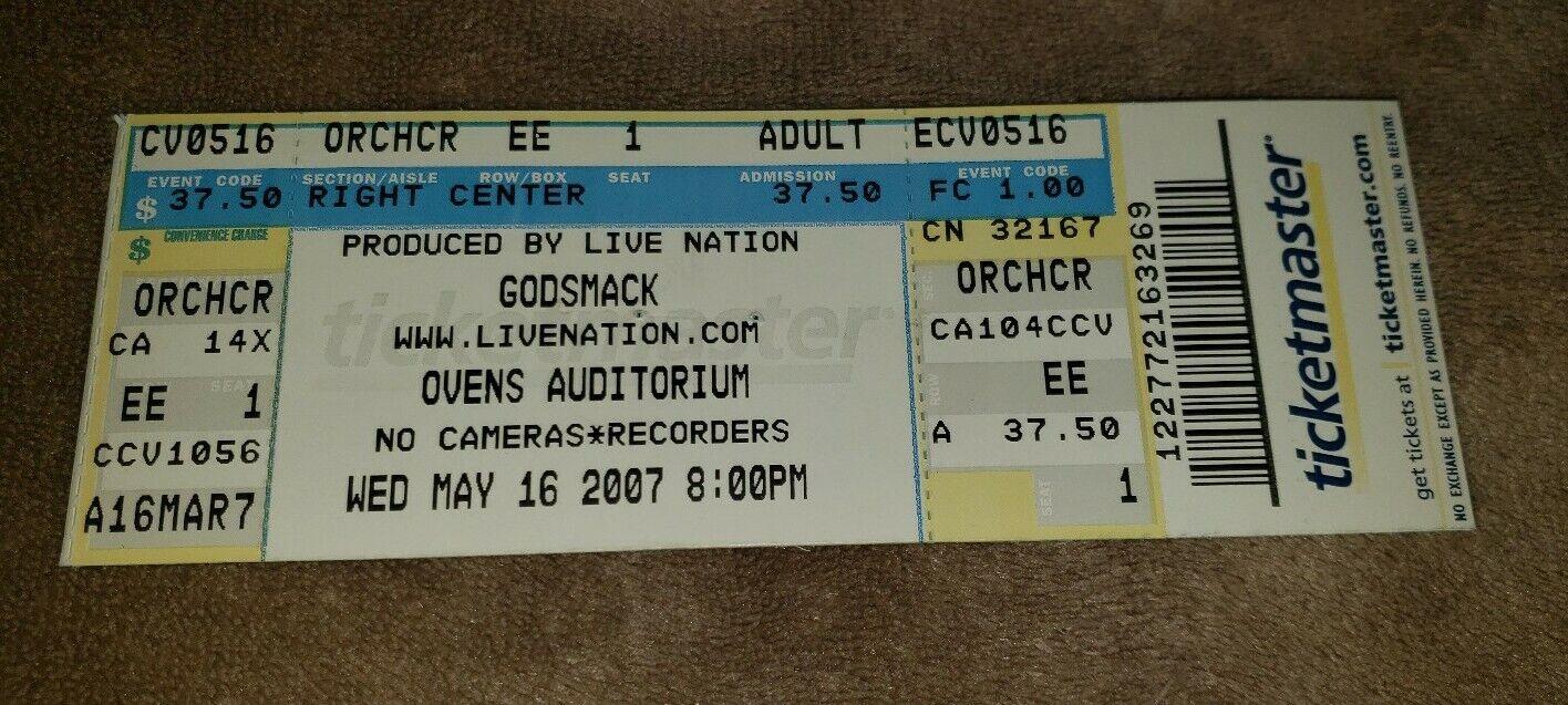 Godsmack Ticket Stub 5/16/2007 Charlotte Nc