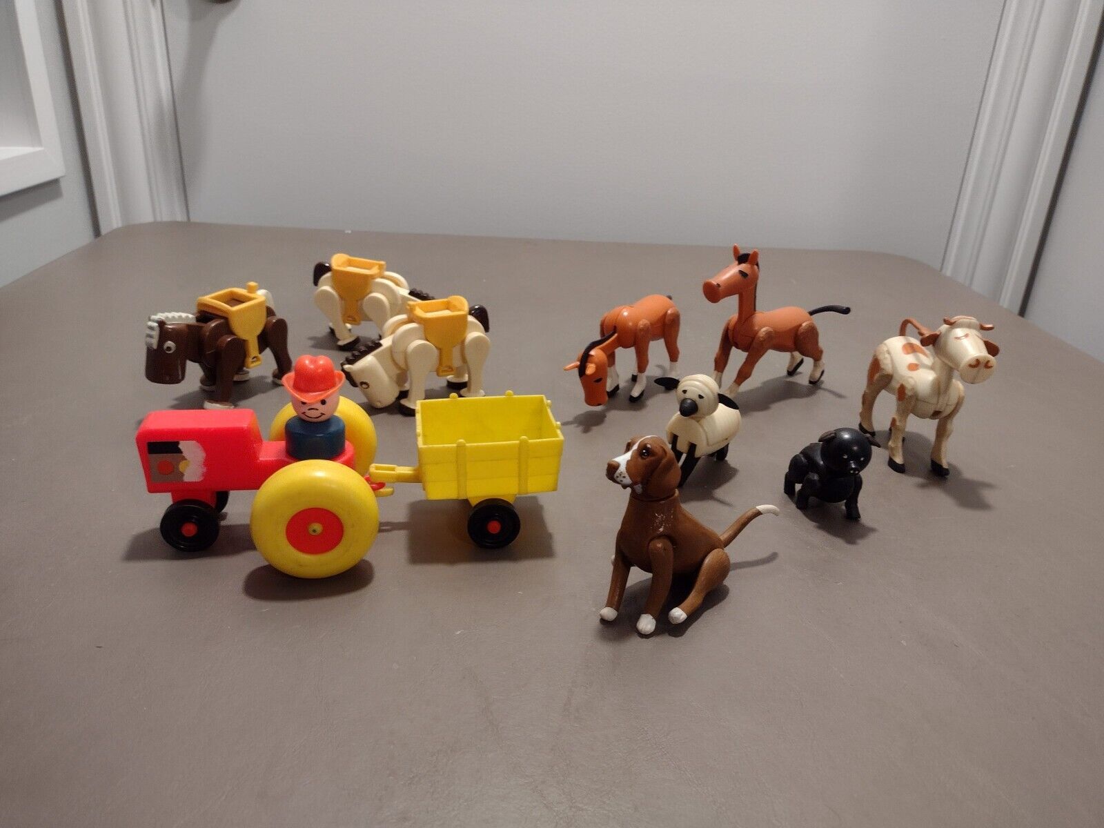 Vintage Fisher Price Ranch Farm Animals Tractor